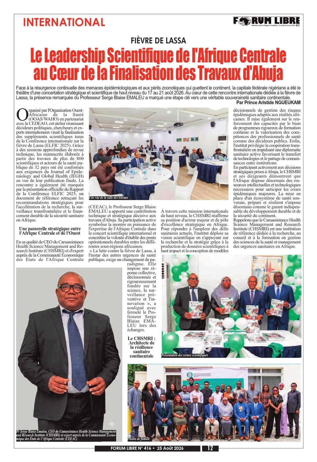 Article de presse - Forum Libre N416 - Fievre de Lassa - CAMASSISTANCE